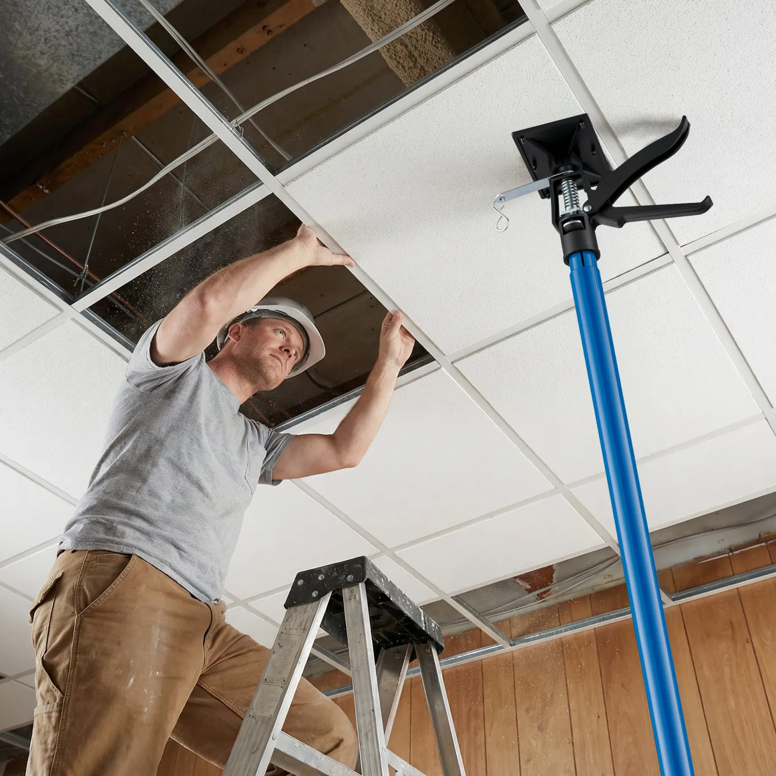 Wiltec Deckenstütze 115-290 cm bis 30 kg und bis 45°, Montagestütze aus Stahl, Einhandstütze Schnellspann-Stütze für Wände, Decken, Türzargen