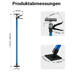 Wiltec Deckenstütze 115-290 cm bis 30 kg und bis 45°, Montagestütze aus Stahl, Einhandstütze Schnellspann-Stütze für Wände, Decken, Türzargen