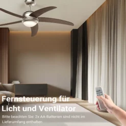 Wiltec Deckenventilator Ø 136 cm mit 5 Flügel, Ventilator mit 3 Geschwindigkeiten und Lampe, Lüfter mit Fernbedienung, Timer, Sommer- u. Wintermodus