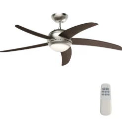 Wiltec Deckenventilator Ø 136 cm mit 5 Flügel, Ventilator mit 3 Geschwindigkeiten und Lampe, Lüfter mit Fernbedienung, Timer, Sommer- u. Wintermodus