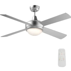 Wiltec Deckenventilator Ø 130 cm mit 4 Flügel, Ventilator mit 3 Geschwindigkeiten und Lampe, Lüfter mit Fernbedienung, Timer, Sommer- u. Wintermodus