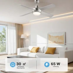 Wiltec Deckenventilator Ø 130 cm mit 4 Flügel, Ventilator mit 3 Geschwindigkeiten und Lampe, Lüfter mit Fernbedienung, Timer, Sommer- u. Wintermodus