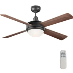 Wiltec Deckenventilator Ø 122 cm mit 4 Flügel, Ventilator mit 3 Geschwindigkeiten und Lampe, Lüfter mit Fernbedienung, Timer, Sommer- u. Wintermodus