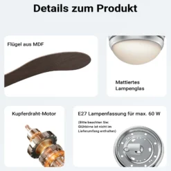 Wiltec Deckenventilator Ø 130 cm mit 3 Flügel, Ventilator mit 3 Geschwindigkeiten und Lampe, Lüfter mit Fernbedienung, Timer, Sommer- u. Wintermodus