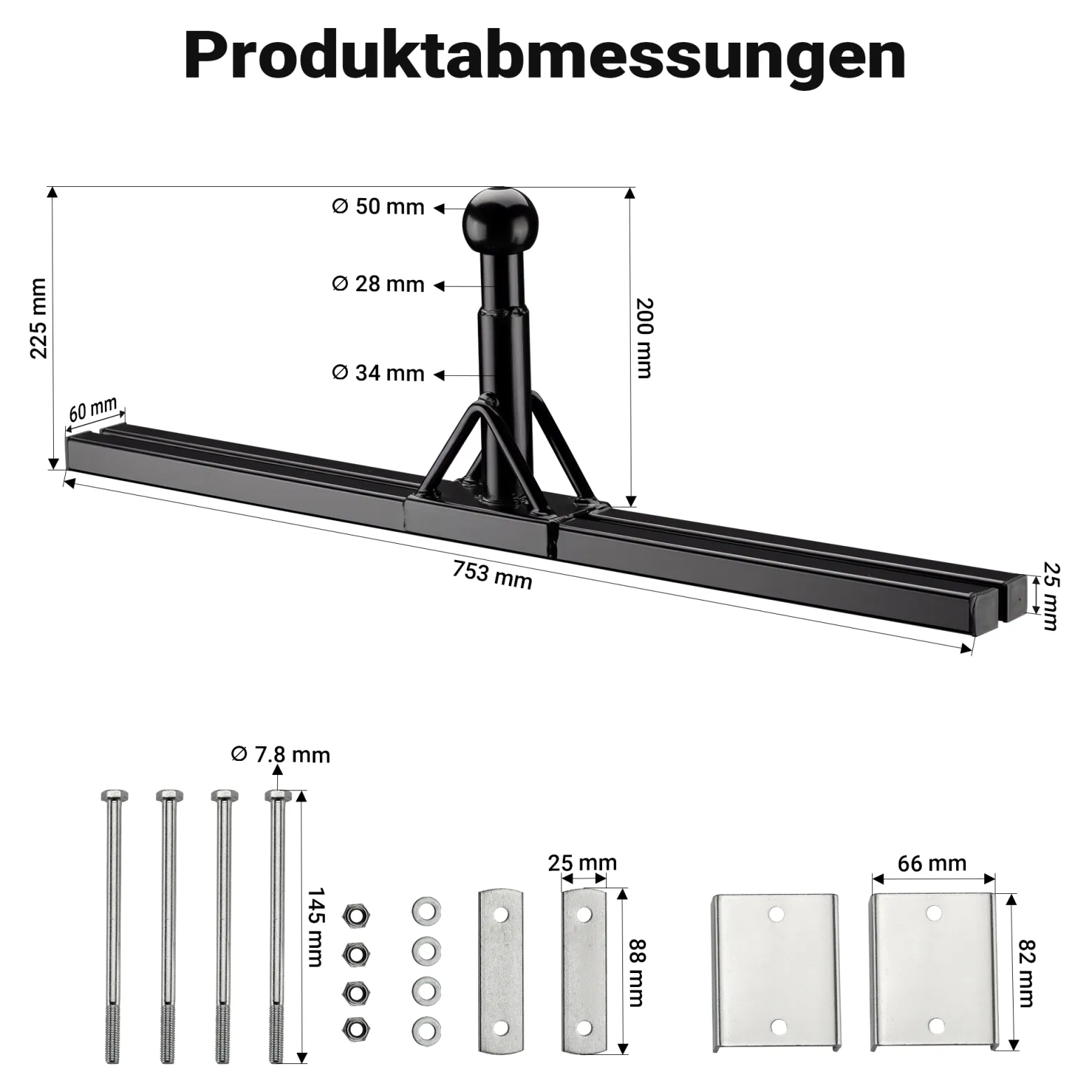 Wiltec Deichsel-Fahrradträger bis 80 kg aus Stahl, Adapter zur Fahrradträgermontage auf Deichsel für Anhänger und Wohnwagen