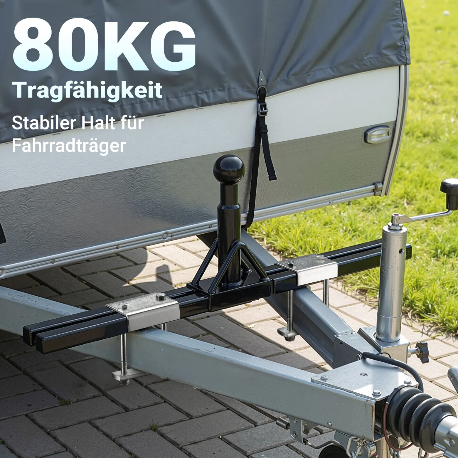 Wiltec Deichsel-Fahrradträger bis 80 kg aus Stahl, Adapter zur Fahrradträgermontage auf Deichsel für Anhänger und Wohnwagen