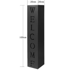 Wiltec Dekosäule Welcome Pflanzsäule in Schwarz, Gartendeko aus Stahl, Pflanzenständer mit Willkommensgruß, Fackelsäule für Hauseingang und Vorgarten