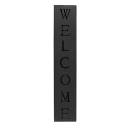 Wiltec Dekosäule Welcome Pflanzsäule in Schwarz, Gartendeko aus Stahl, Pflanzenständer mit Willkommensgruß, Fackelsäule für Hauseingang und Vorgarten