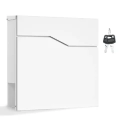 Wiltec Designer Briefkasten V19 weiß 370 x 102 x 370 mm, Wandbriefkasten mit Schloss und Zeitungsrolle, Postkasten aus pulverbeschichtetem Stahl