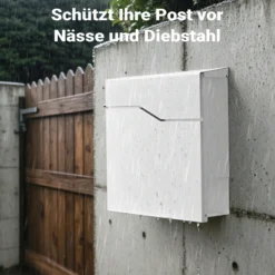 Wiltec Designer Briefkasten V19 weiß 370 x 102 x 370 mm, Wandbriefkasten mit Schloss und Zeitungsrolle, Postkasten aus pulverbeschichtetem Stahl