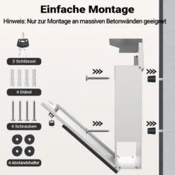 Wiltec Designer Briefkasten V19 Edelstahl 370 x 102 x 370 mm, Wandbriefkasten mit Schloss und Zeitungsrolle, Postkasten aus Stahl
