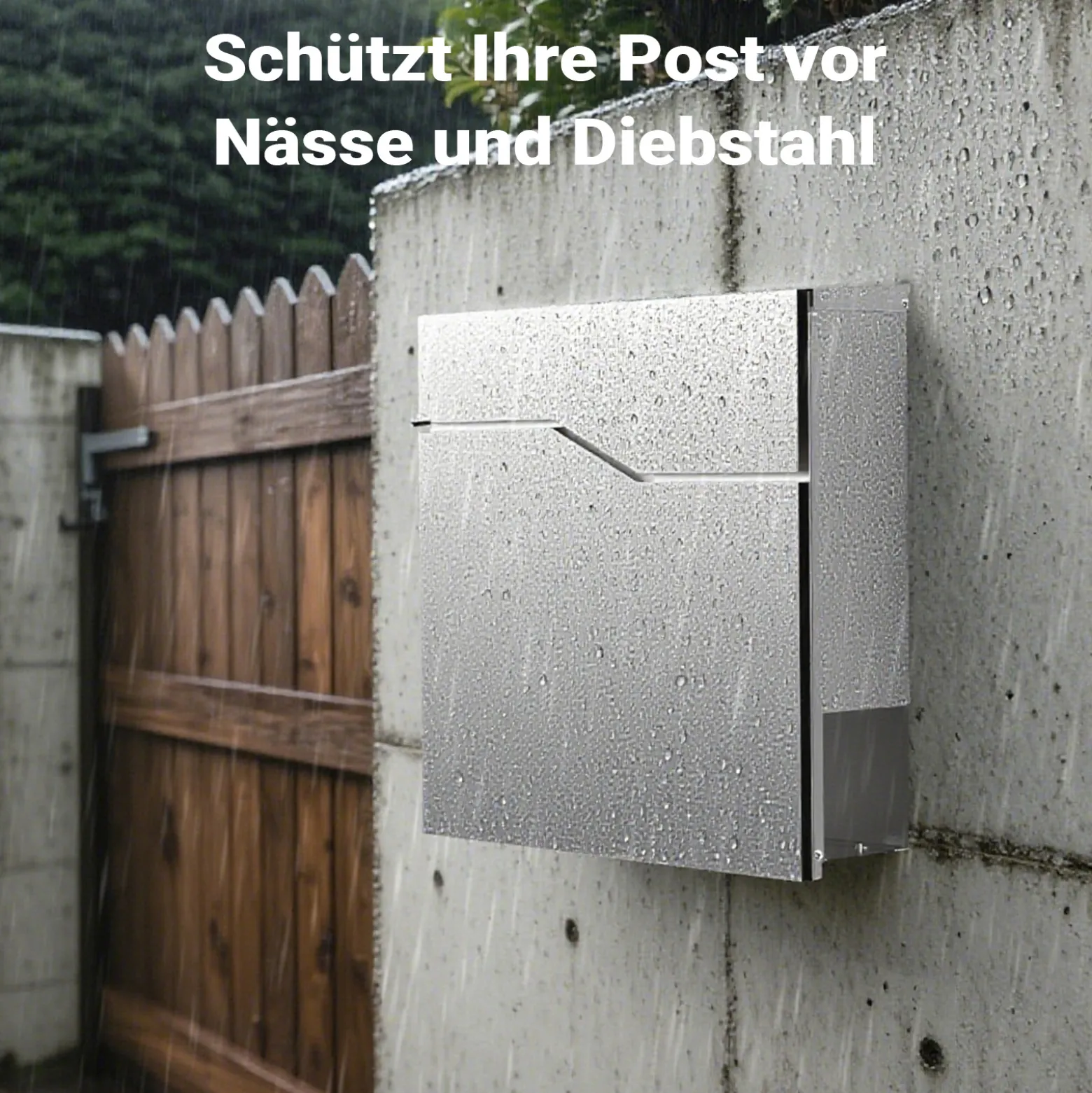 Wiltec Designer Briefkasten V19 Edelstahl 370 x 102 x 370 mm, Wandbriefkasten mit Schloss und Zeitungsrolle, Postkasten aus Stahl