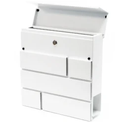 Wiltec Designer Briefkasten V15 weiß 370 x 105 x 370 mm, Wandbriefkasten mit Schloss und Zeitungsrolle, Postkasten aus pulverbeschichtetem Stahl