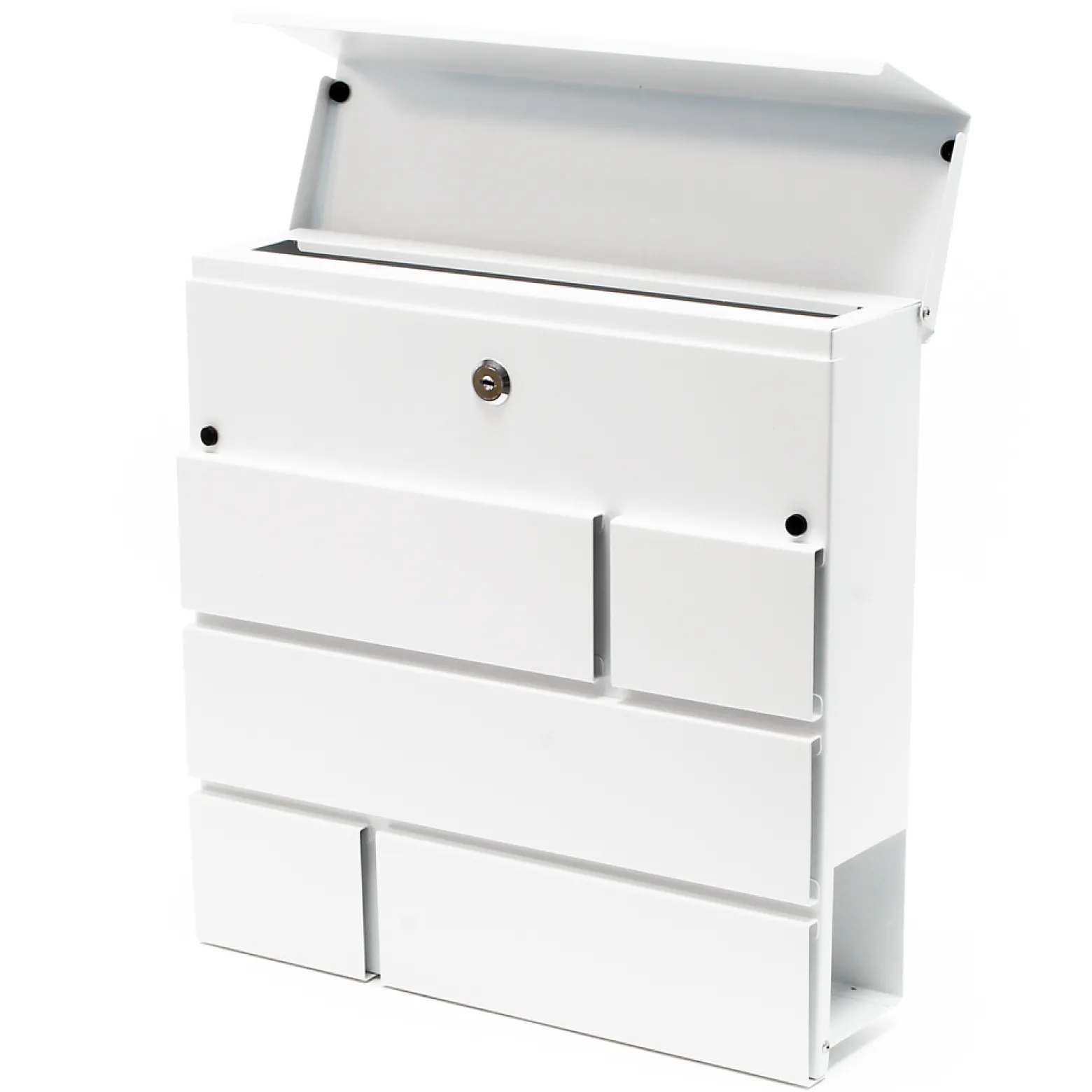 Wiltec Designer Briefkasten V15 weiß 370 x 105 x 370 mm, Wandbriefkasten mit Schloss und Zeitungsrolle, Postkasten aus pulverbeschichtetem Stahl