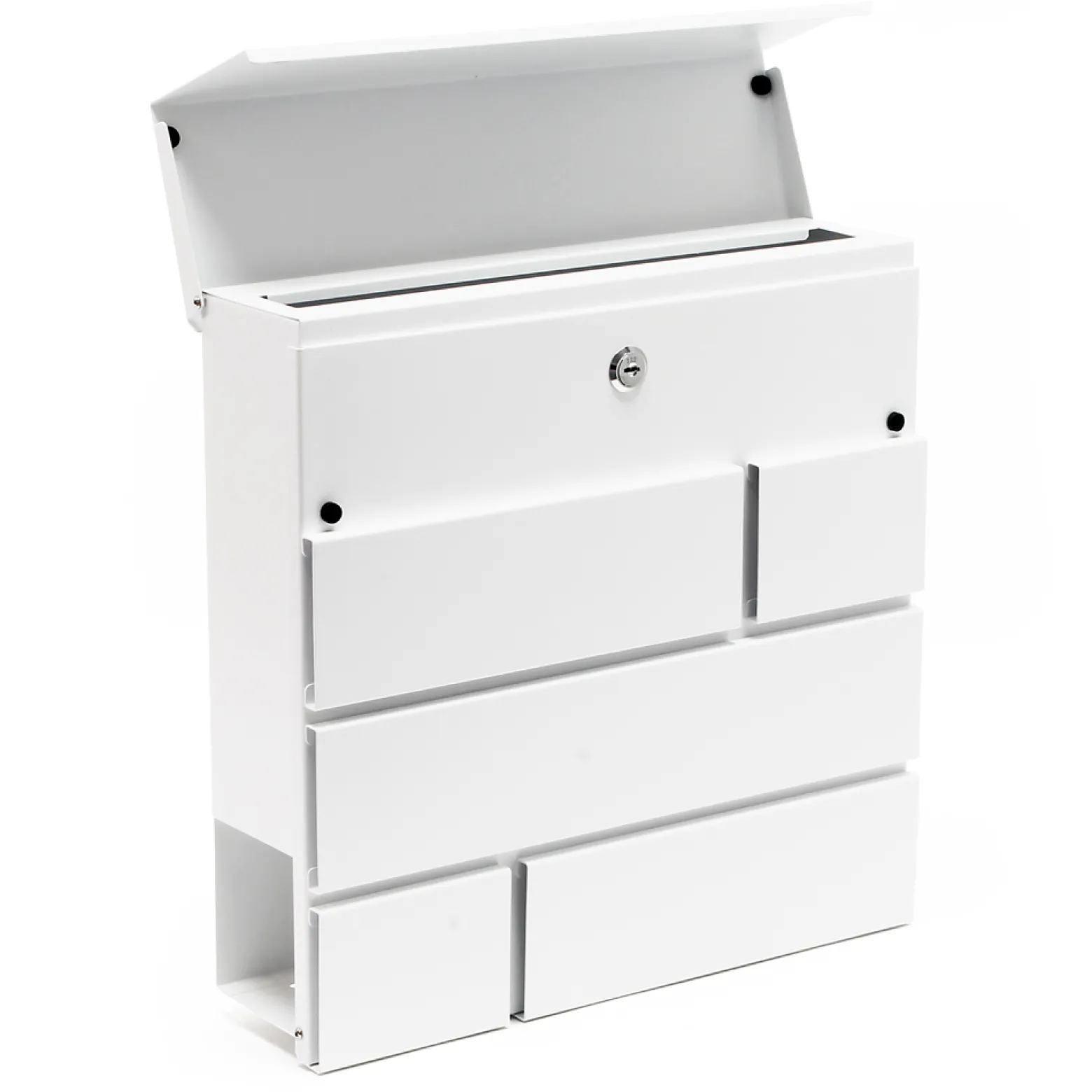Wiltec Designer Briefkasten V15 weiß 370 x 105 x 370 mm, Wandbriefkasten mit Schloss und Zeitungsrolle, Postkasten aus pulverbeschichtetem Stahl
