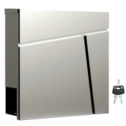 Wiltec Designer Briefkasten V23 Edelstahl 370 x 102 x 370 mm, Wandbriefkasten mit Schloss und Zeitungsrolle, Postkasten aus Stahl