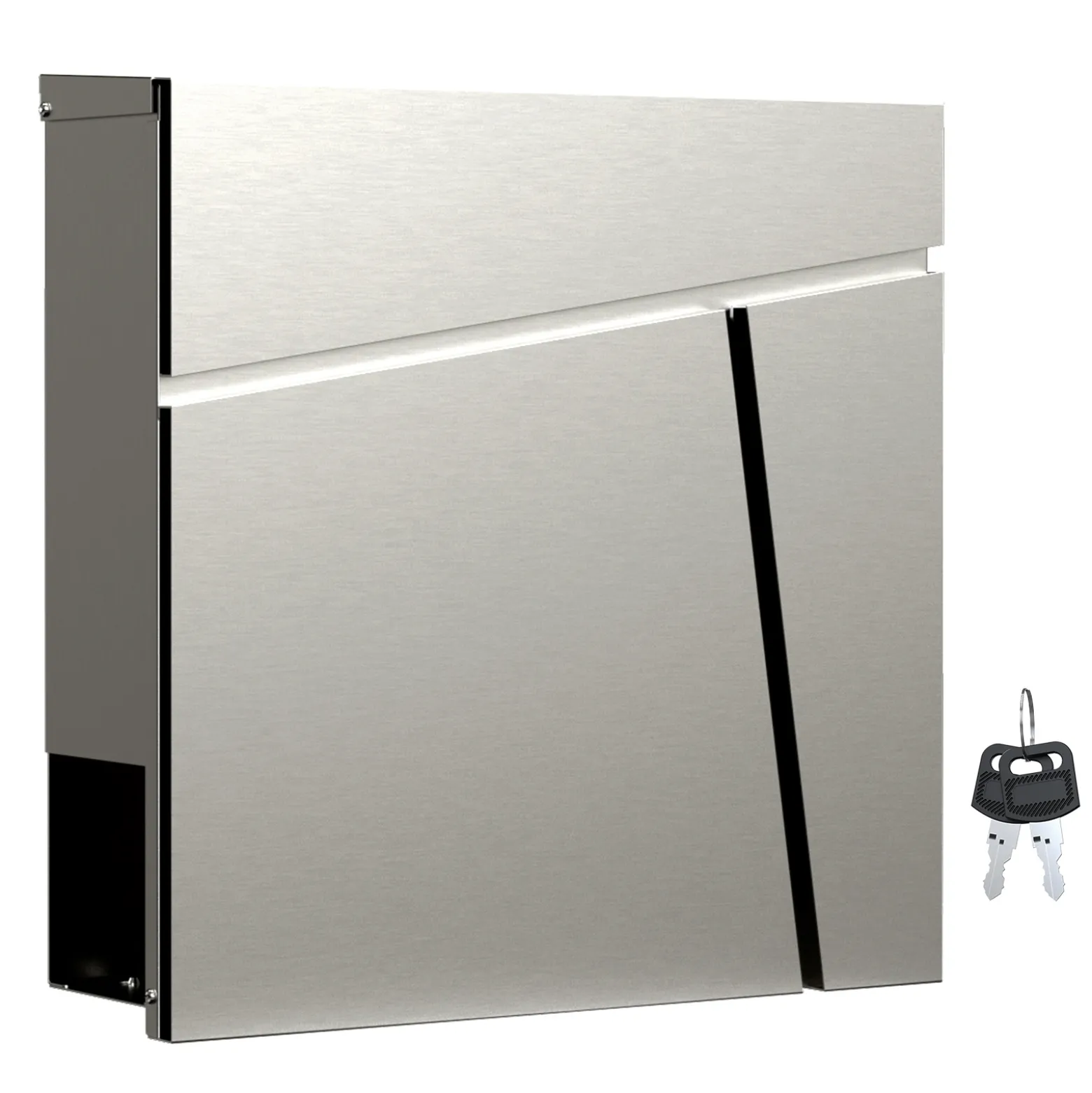 Wiltec Designer Briefkasten V23 Edelstahl 370 x 102 x 370 mm, Wandbriefkasten mit Schloss und Zeitungsrolle, Postkasten aus Stahl