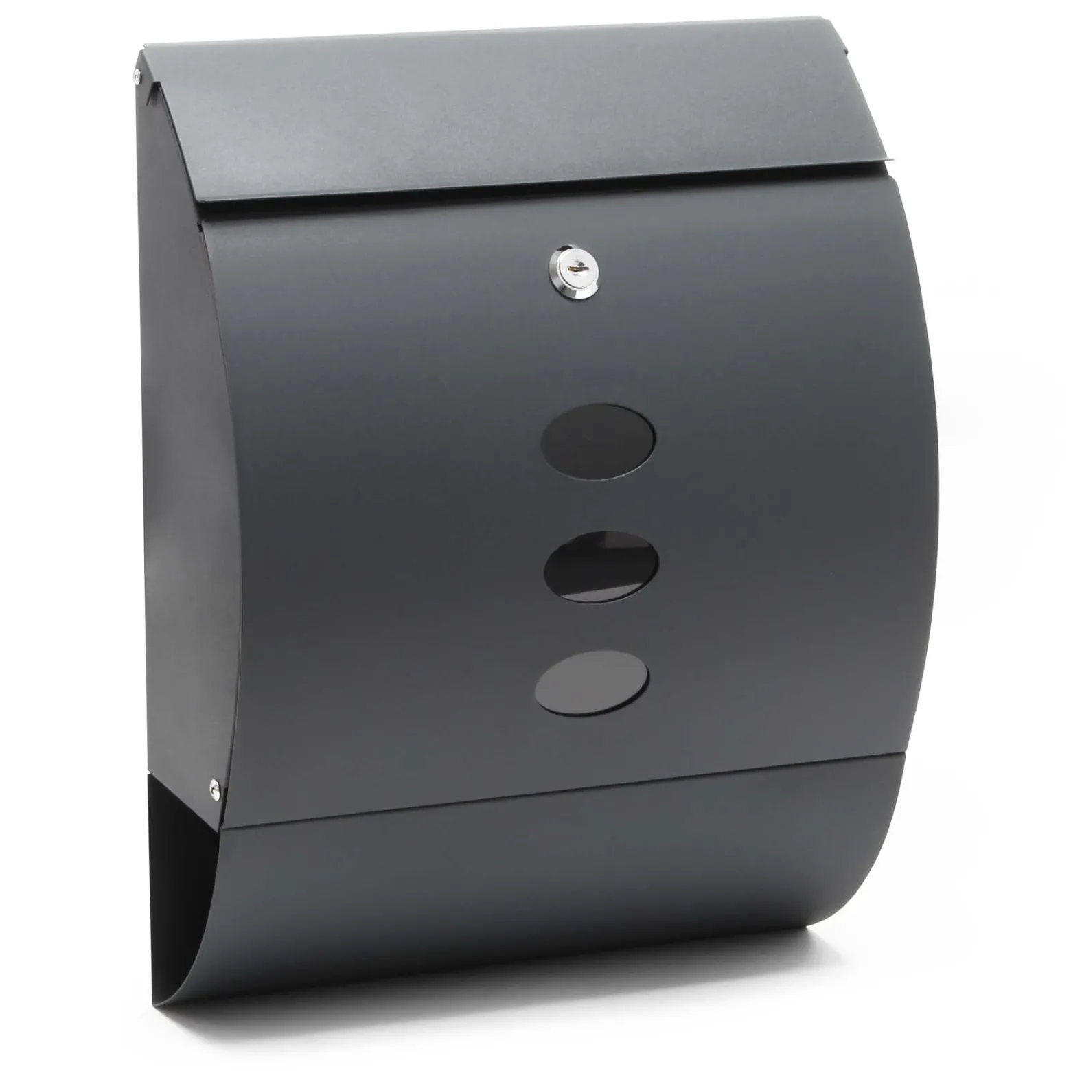Wiltec Designer Briefkasten V18 Anthrazit 305 x 120 x 400 mm, Wandbriefkasten mit Schloss, Sichtfenstern und Zeitungsrolle, Postkasten aus pulverbeschichtetem Stahl