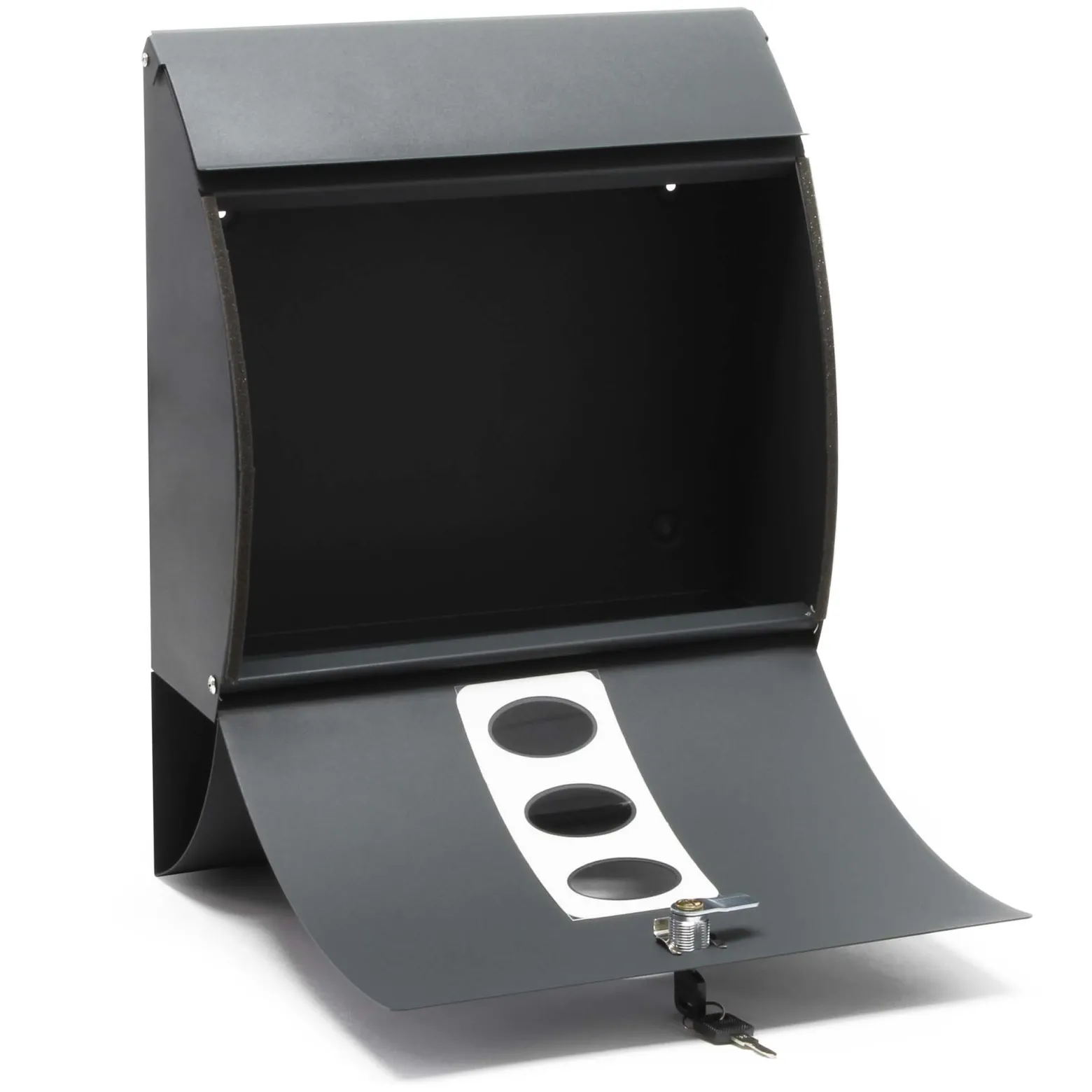 Wiltec Designer Briefkasten V18 Anthrazit 305 x 120 x 400 mm, Wandbriefkasten mit Schloss, Sichtfenstern und Zeitungsrolle, Postkasten aus pulverbeschichtetem Stahl