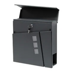 Wiltec Designer Briefkasten V24 Anthrazit 370 x 105 x 370 mm, Wandbriefkasten mit Schloss, Sichtfenstern und Zeitungsrolle, Postkasten aus pulverbeschichtetem Stahl