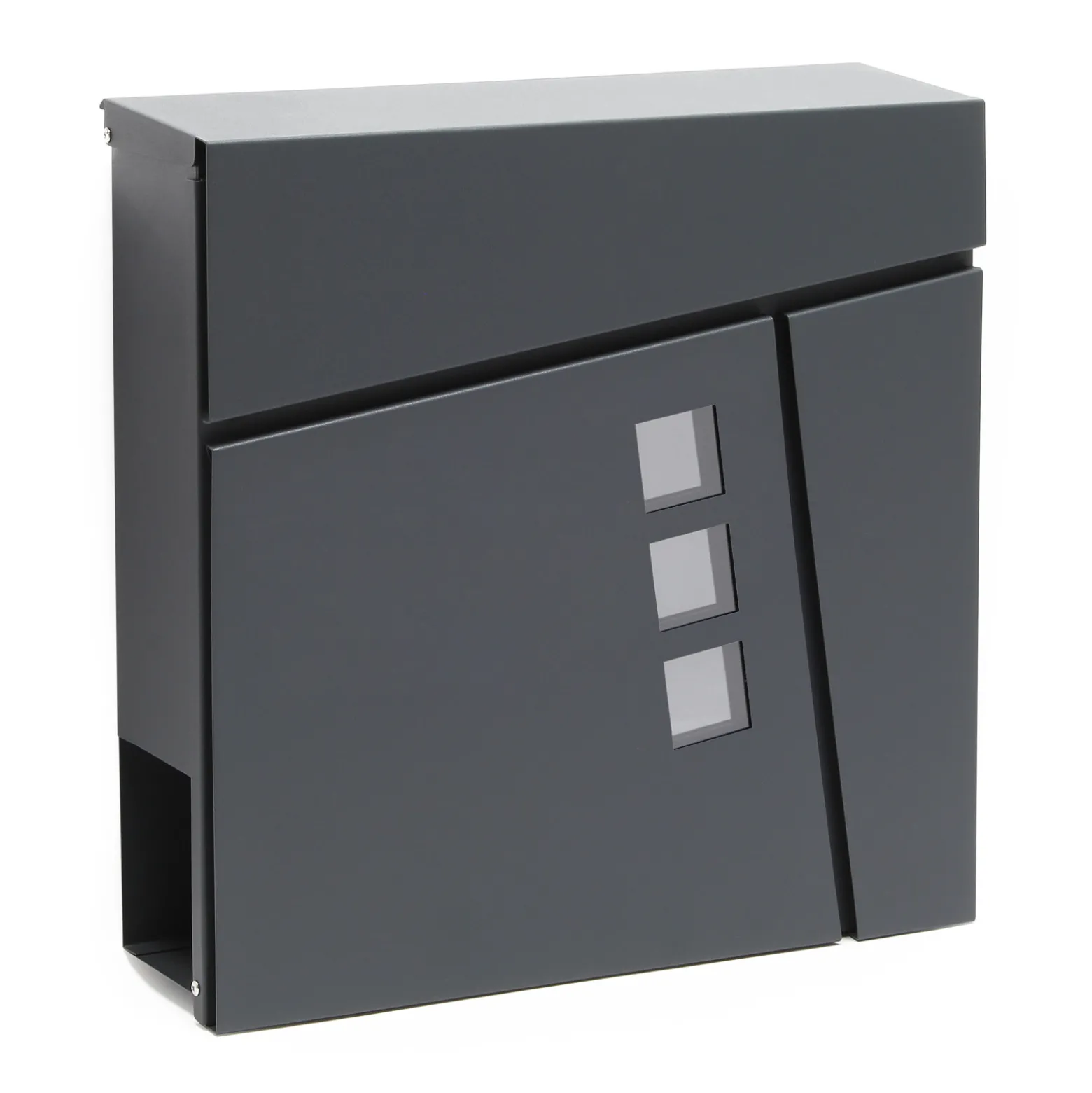Wiltec Designer Briefkasten V24 Anthrazit 370 x 105 x 370 mm, Wandbriefkasten mit Schloss, Sichtfenstern und Zeitungsrolle, Postkasten aus pulverbeschichtetem Stahl