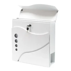 Wiltec Designer Briefkasten V31 weiß 370 x 105 x 370 mm, Wandbriefkasten mit Schloss, Sichtfenstern und Zeitungsrolle, Postkasten aus pulverbeschichtetem Stahl