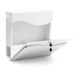 Wiltec Designer Briefkasten V31 weiß 370 x 105 x 370 mm, Wandbriefkasten mit Schloss, Sichtfenstern und Zeitungsrolle, Postkasten aus pulverbeschichtetem Stahl