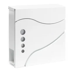Wiltec Designer Briefkasten V31 weiß 370 x 105 x 370 mm, Wandbriefkasten mit Schloss, Sichtfenstern und Zeitungsrolle, Postkasten aus pulverbeschichtetem Stahl
