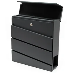 Wiltec Designer Briefkasten V16 Anthrazit 370 x 105 x 370 mm, Wandbriefkasten mit Schloss und Zeitungsrolle, Postkasten aus pulverbeschichtetem Stahl