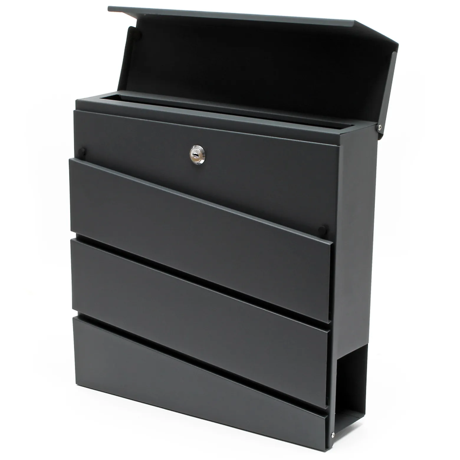 Wiltec Designer Briefkasten V16 Anthrazit 370 x 105 x 370 mm, Wandbriefkasten mit Schloss und Zeitungsrolle, Postkasten aus pulverbeschichtetem Stahl