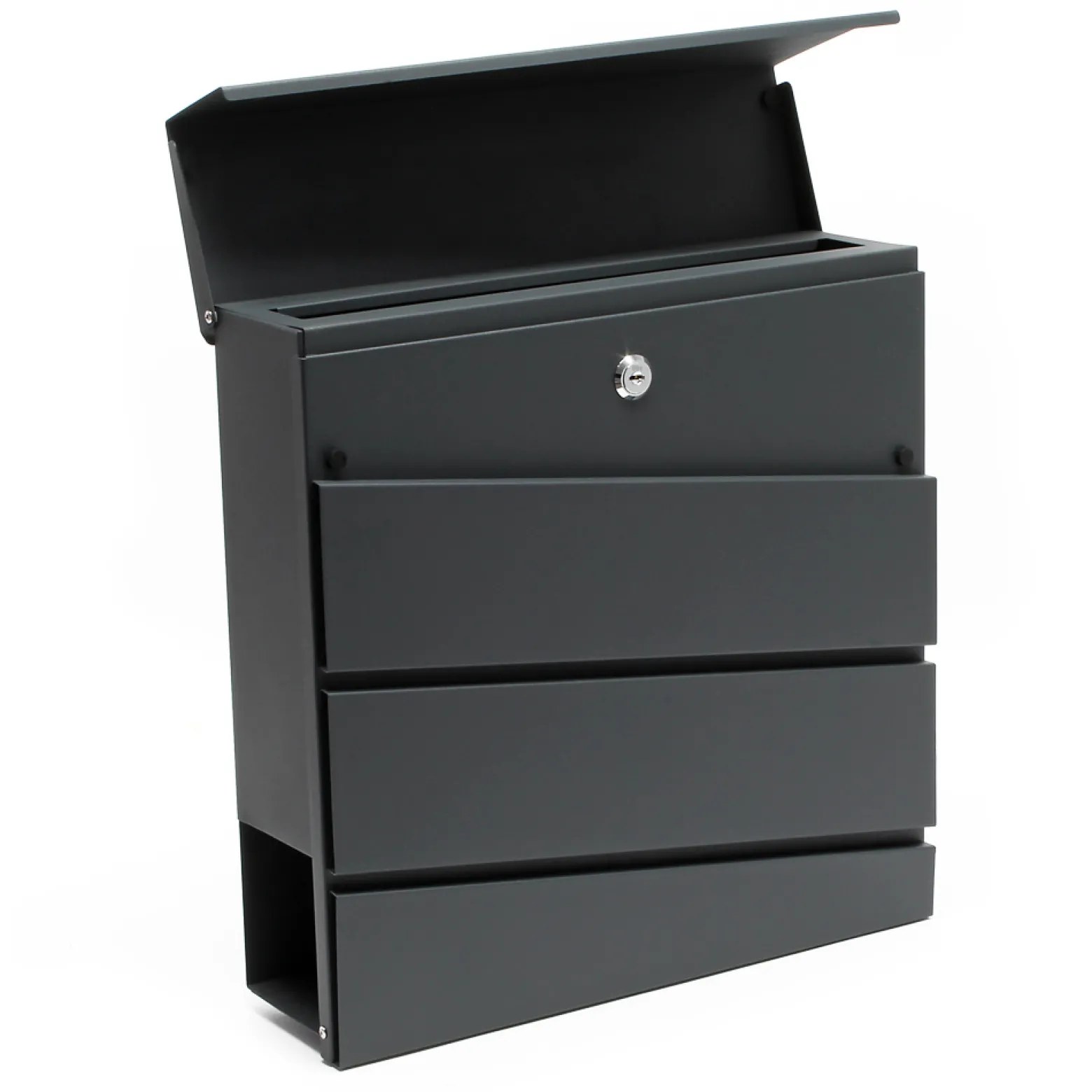 Wiltec Designer Briefkasten V16 Anthrazit 370 x 105 x 370 mm, Wandbriefkasten mit Schloss und Zeitungsrolle, Postkasten aus pulverbeschichtetem Stahl