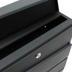 Wiltec Designer Briefkasten V16 Anthrazit 370 x 105 x 370 mm, Wandbriefkasten mit Schloss und Zeitungsrolle, Postkasten aus pulverbeschichtetem Stahl