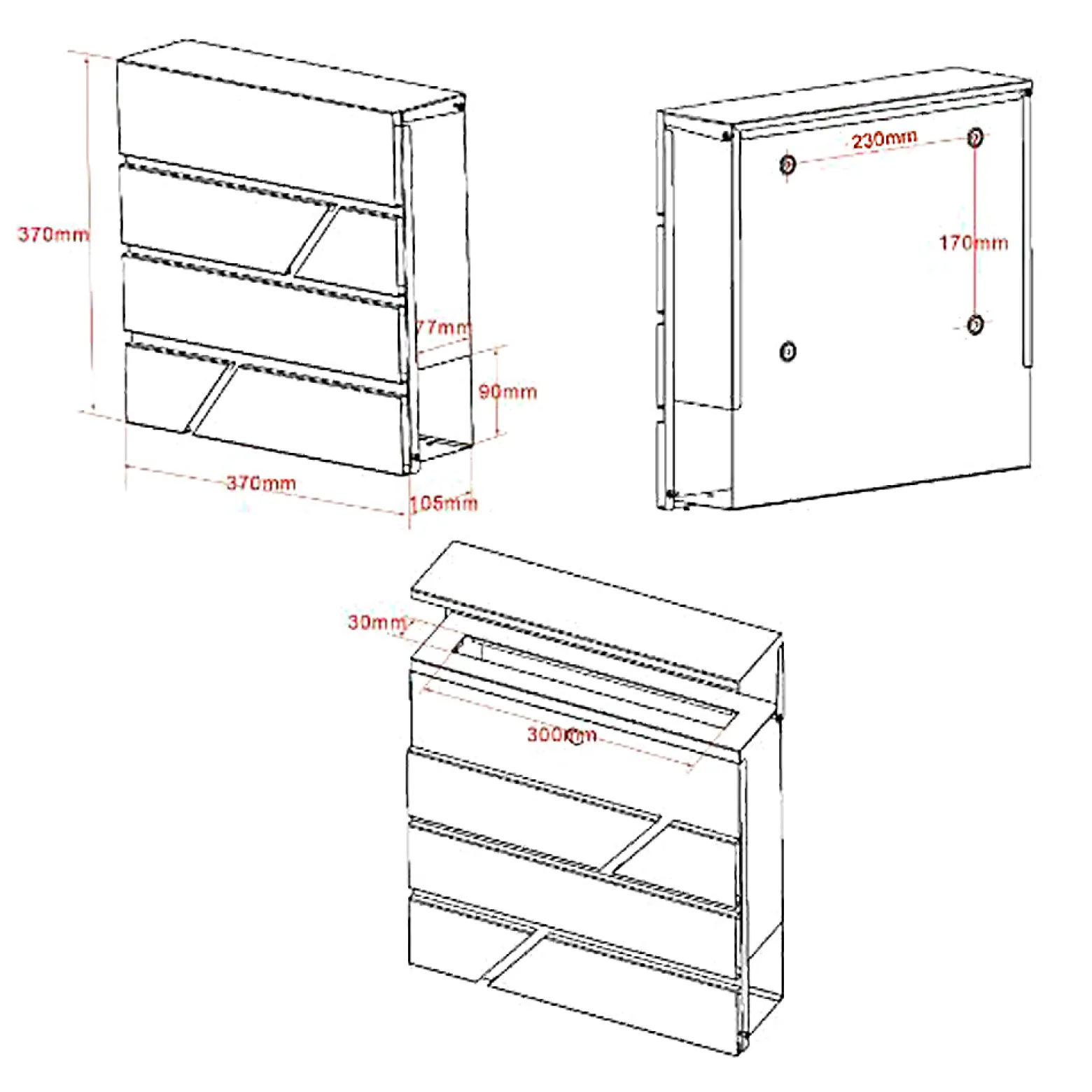 Wiltec Designer Briefkasten V16 Anthrazit 370 x 105 x 370 mm, Wandbriefkasten mit Schloss und Zeitungsrolle, Postkasten aus pulverbeschichtetem Stahl