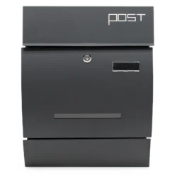 Wiltec Designer Briefkasten V4 Anthrazit 350 x 95 x 445 mm, Wandbriefkasten mit Schloss, Sichtschlitz, Namensschild und Zeitungsrolle, Postkasten aus pulverbeschichtetem Stahl