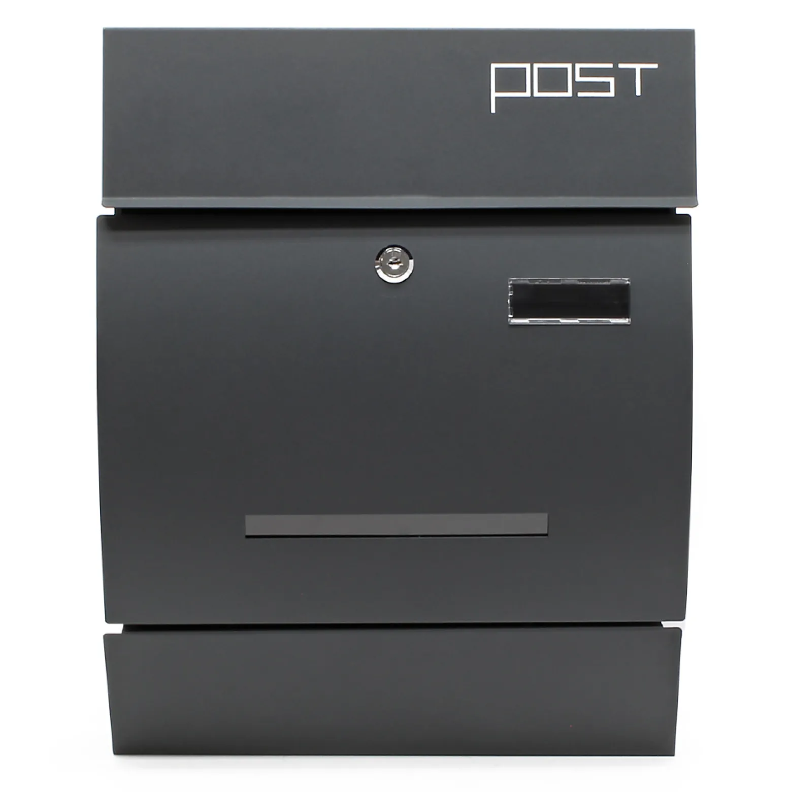 Wiltec Designer Briefkasten V4 Anthrazit 350 x 95 x 445 mm, Wandbriefkasten mit Schloss, Sichtschlitz, Namensschild und Zeitungsrolle, Postkasten aus pulverbeschichtetem Stahl