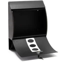 Wiltec Designer Briefkasten V18 schwarz 305 x 120 x 400 mm, Wandbriefkasten mit Schloss, Sichtfenstern und Zeitungsrolle, Postkasten aus pulverbeschichtetem Stahl