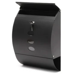 Wiltec Designer Briefkasten V18 schwarz 305 x 120 x 400 mm, Wandbriefkasten mit Schloss, Sichtfenstern und Zeitungsrolle, Postkasten aus pulverbeschichtetem Stahl