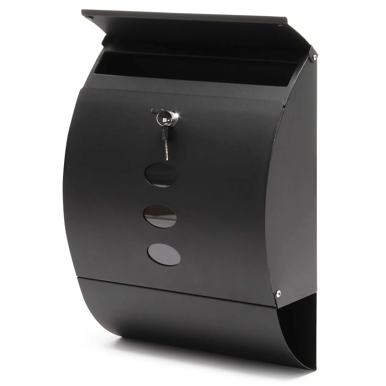 Wiltec Designer Briefkasten V18 schwarz 305 x 120 x 400 mm, Wandbriefkasten mit Schloss, Sichtfenstern und Zeitungsrolle, Postkasten aus pulverbeschichtetem Stahl