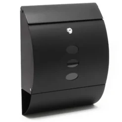 Wiltec Designer Briefkasten V18 schwarz 305 x 120 x 400 mm, Wandbriefkasten mit Schloss, Sichtfenstern und Zeitungsrolle, Postkasten aus pulverbeschichtetem Stahl