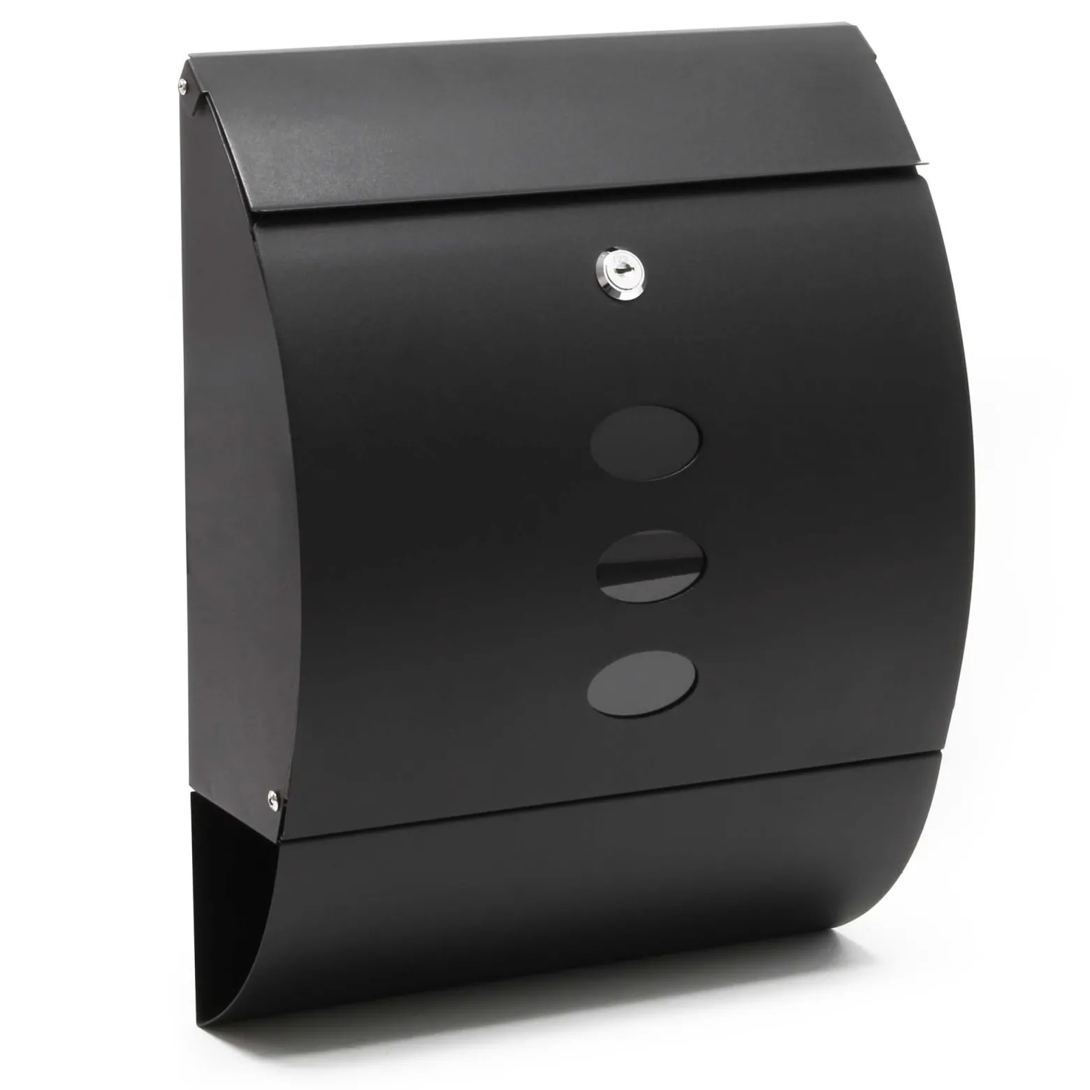 Wiltec Designer Briefkasten V18 schwarz 305 x 120 x 400 mm, Wandbriefkasten mit Schloss, Sichtfenstern und Zeitungsrolle, Postkasten aus pulverbeschichtetem Stahl