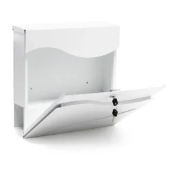 Wiltec Designer Briefkasten V28 weiß 370 x 105 x 370 mm, Wandbriefkasten mit Schloss, Sichtfenstern und Zeitungsrolle, Postkasten aus pulverbeschichtetem Stahl