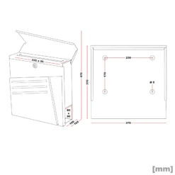 Wiltec Designer Briefkasten V25 Anthrazit und Edelstahl 370 x 105 x 370 mm, Wandbriefkasten mit Schloss, Sichtfenstern und Zeitungsrolle, Postkasten aus pulverbeschichtetem Stahl