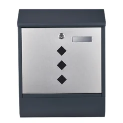 Wiltec Designer Briefkasten V36 Anthrazit und Edelstahl 305 x 105 x 385 mm, Wandbriefkasten mit Schloss, Sichtfenstern, Namensschild, Zeitungsrolle, Postkasten aus galvanisiertem Stahl