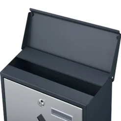 Wiltec Designer Briefkasten V36 Anthrazit und Edelstahl 305 x 105 x 385 mm, Wandbriefkasten mit Schloss, Sichtfenstern, Namensschild, Zeitungsrolle, Postkasten aus galvanisiertem Stahl