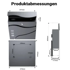 Wiltec Designer Briefkasten V28 Anthrazit 370 x 105 x 370 mm, Wandbriefkasten mit Schloss, Sichtfenstern und Zeitungsrolle, Postkasten aus pulverbeschichtetem Stahl