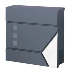 Wiltec Designer Briefkasten V48 Anthrazit und Edelstahl 370 x 105 x 370 mm, Wandbriefkasten mit Schloss, Sichtfenstern, Zeitungsrolle, Postkasten aus galvanisiertem Stahl
