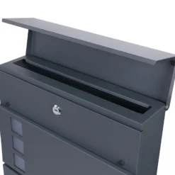 Wiltec Designer Briefkasten V48 Anthrazit und Edelstahl 370 x 105 x 370 mm, Wandbriefkasten mit Schloss, Sichtfenstern, Zeitungsrolle, Postkasten aus galvanisiertem Stahl