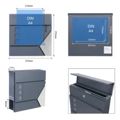 Wiltec Designer Briefkasten V48 Anthrazit und Edelstahl 370 x 105 x 370 mm, Wandbriefkasten mit Schloss, Sichtfenstern, Zeitungsrolle, Postkasten aus galvanisiertem Stahl