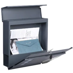 Wiltec Designer Briefkasten V48 Anthrazit und Edelstahl 370 x 105 x 370 mm, Wandbriefkasten mit Schloss, Sichtfenstern, Zeitungsrolle, Postkasten aus galvanisiertem Stahl