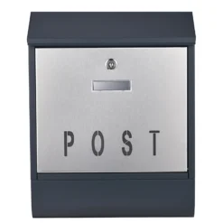 Wiltec Designer Briefkasten V38 Anthrazit und Edelstahl 305 x 105 x 385 mm, Wandbriefkasten mit Schloss, Namensschild, Zeitungsrolle, Postkasten aus galvanisiertem Stahl